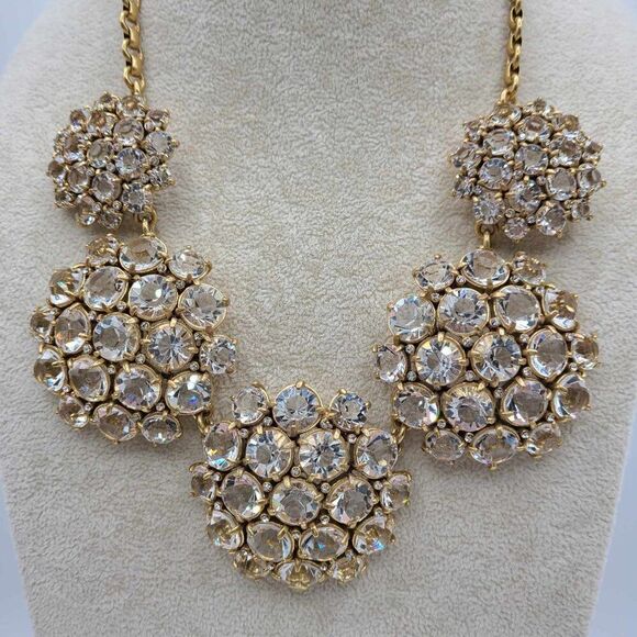 J Crew Clear Crystal Domed Five Cluster Statement Necklace - Picture 3 of 12